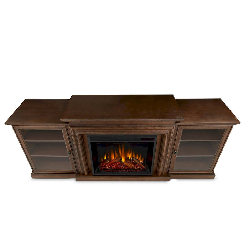 Meuble TV cheminée électrique 72 po en chêne châtaignier par - 72L x 15.5W x 30.1H