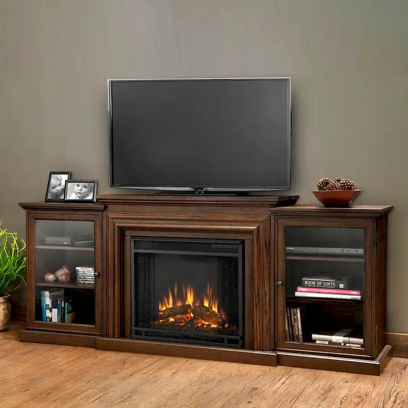 Meuble TV cheminée électrique 72 po en chêne châtaignier par - 72L x 15.5W x 30.1H