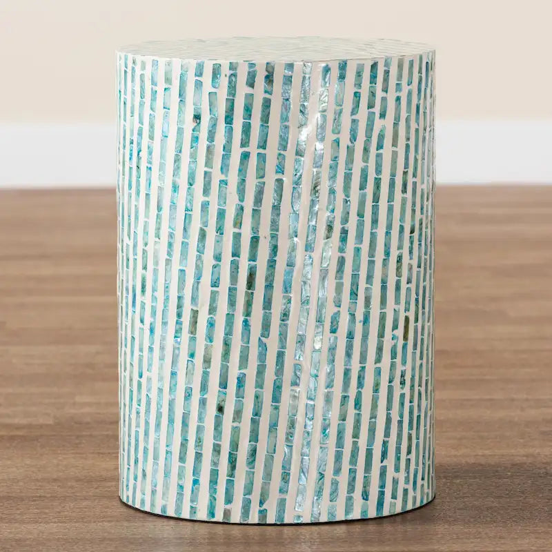 Table d'appoint en nacre blanc et bleu, style bohème moderne