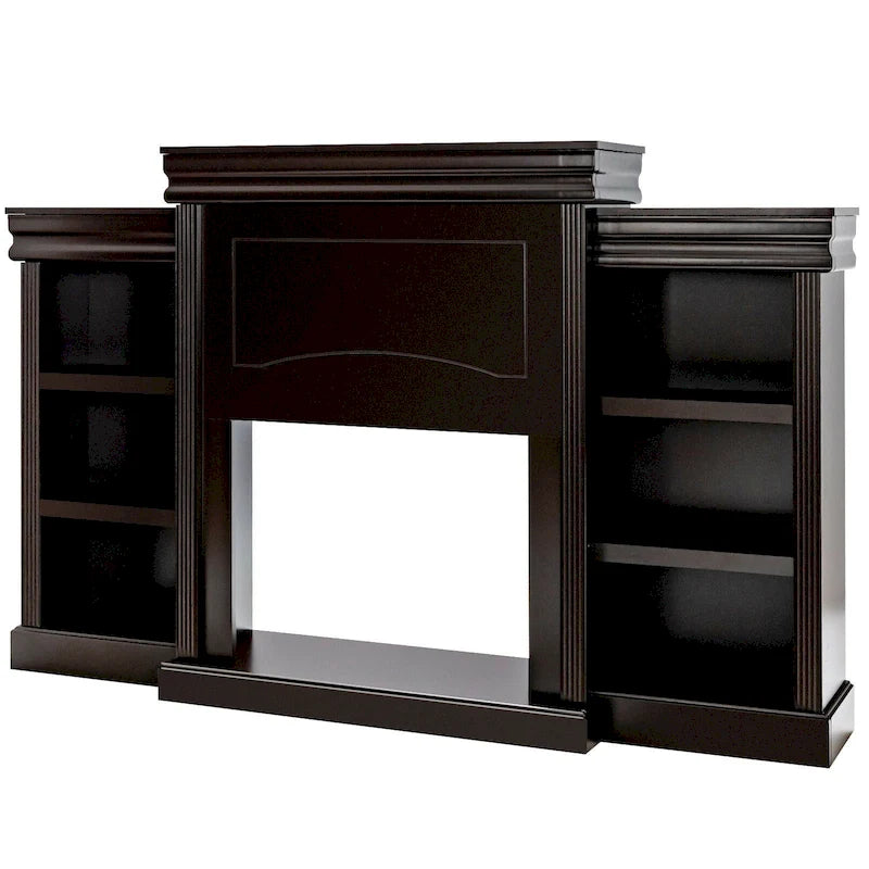Meuble TV marron de 70 pouces avec bibliothèque et foyer électrique - 70 x 11 x 45 (L x l x H)