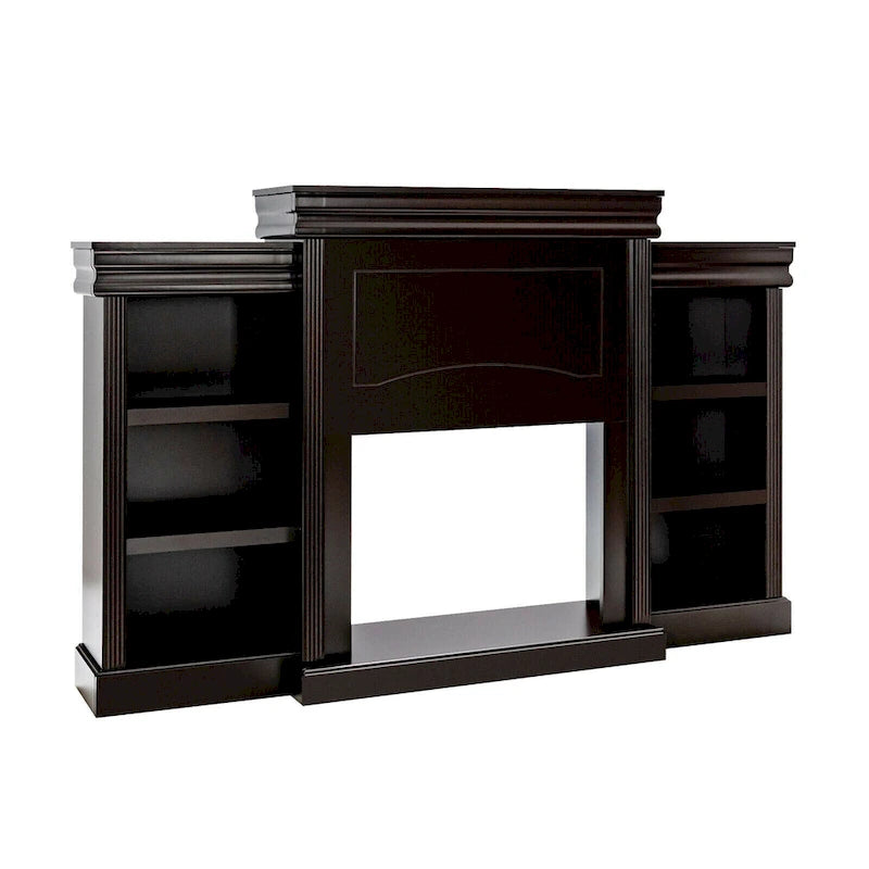 Meuble TV marron de 70 pouces avec bibliothèque et foyer électrique - 70 x 11 x 45 (L x l x H)