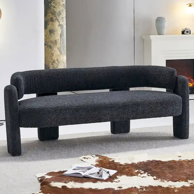 Canapé moderne en tissu bouclé beige de 75,59 po de large pour salon