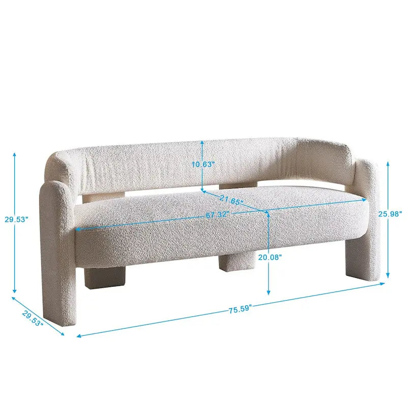 Canapé moderne en tissu bouclé beige de 75,59 po de large pour salon