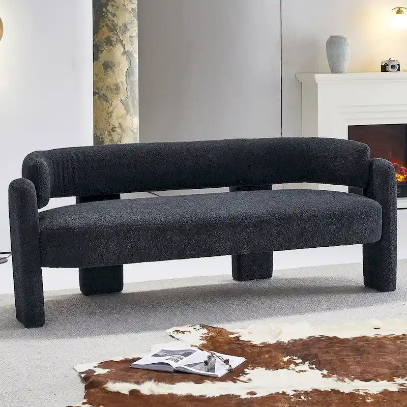 Canapé moderne en tissu bouclé beige de 75,59 po de large pour salon