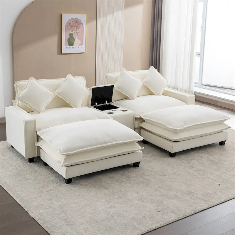 Canapé d'angle rembourré en chenille de 112,6 po avec 2 poufs amovibles