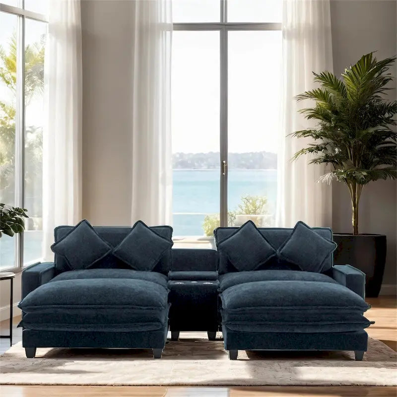 Canapé d'angle rembourré en chenille de 112,6 po avec 2 poufs amovibles