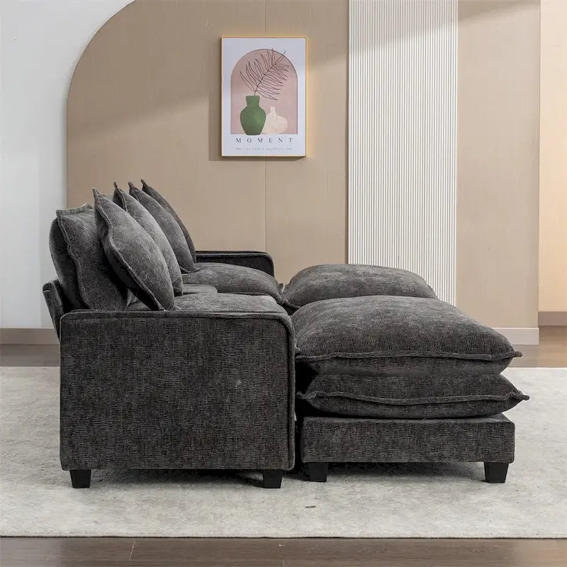 Canapé d'angle rembourré en chenille de 112,6 po avec 2 poufs amovibles