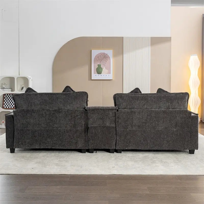 Canapé d'angle rembourré en chenille de 112,6 po avec 2 poufs amovibles