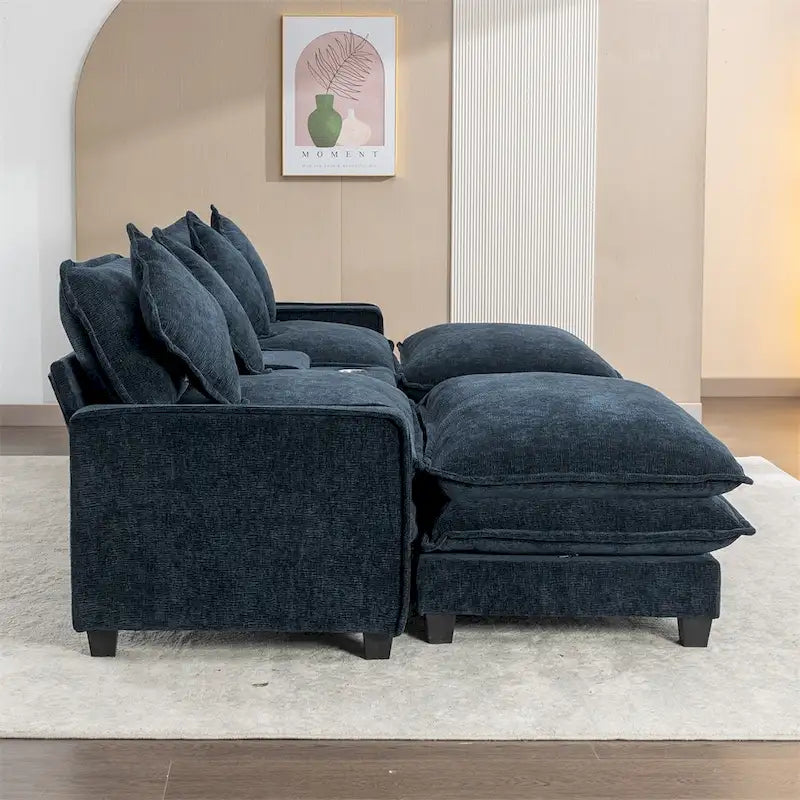 Canapé d'angle rembourré en chenille de 112,6 po avec 2 poufs amovibles