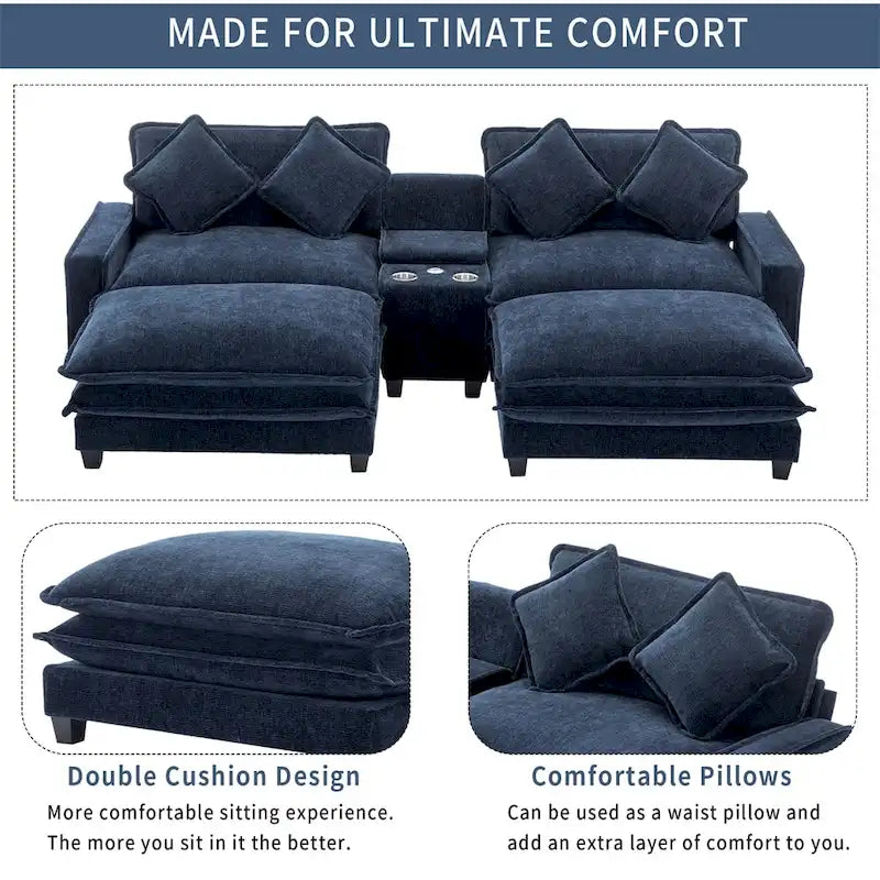 Canapé d'angle rembourré en chenille de 112,6 po avec 2 poufs amovibles