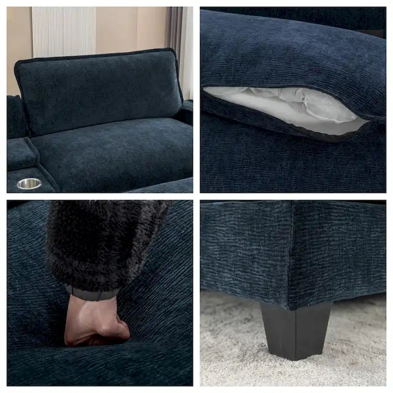Canapé d'angle rembourré en chenille de 112,6 po avec 2 poufs amovibles