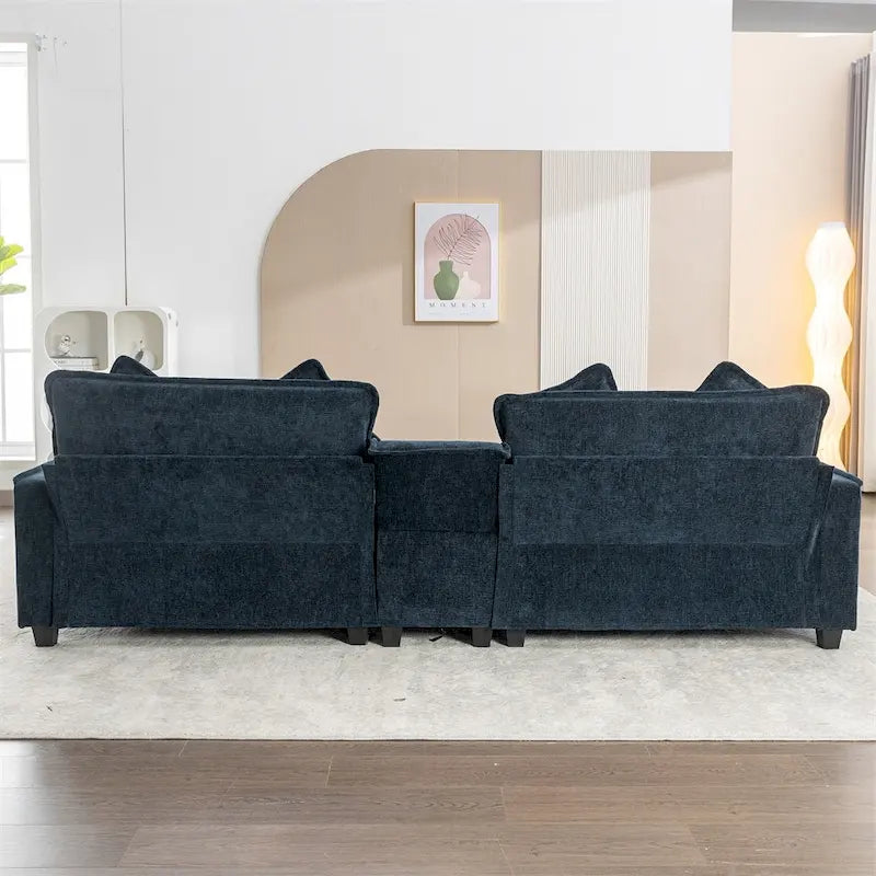 Canapé d'angle rembourré en chenille de 112,6 po avec 2 poufs amovibles