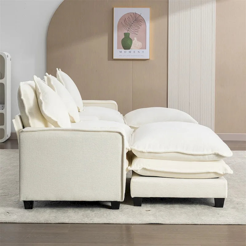 Canapé d'angle rembourré en chenille de 112,6 po avec 2 poufs amovibles