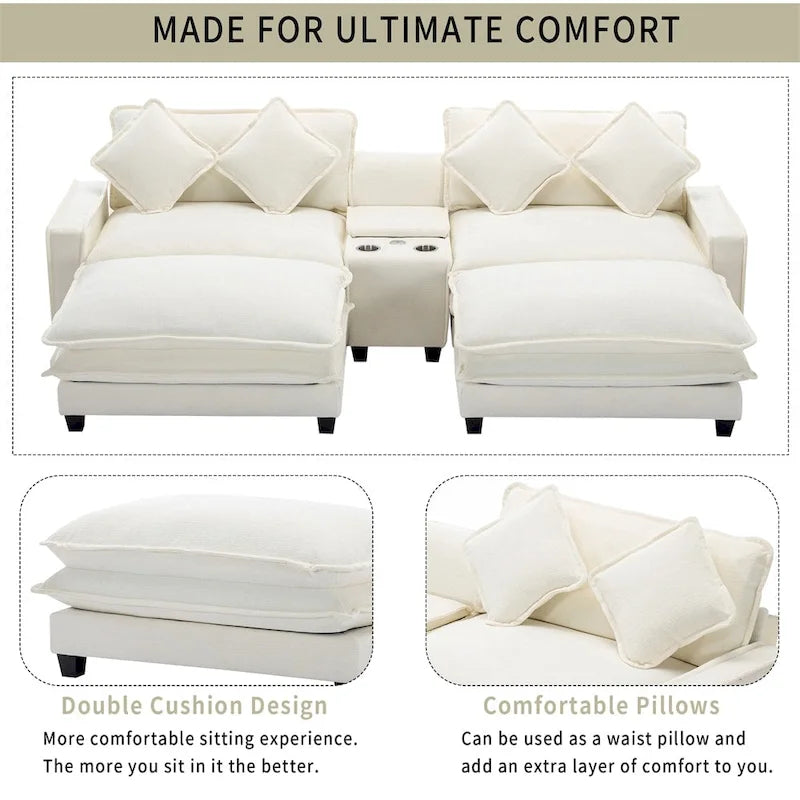 Canapé d'angle rembourré en chenille de 112,6 po avec 2 poufs amovibles