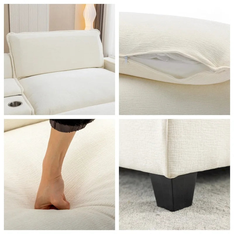 Canapé d'angle rembourré en chenille de 112,6 po avec 2 poufs amovibles