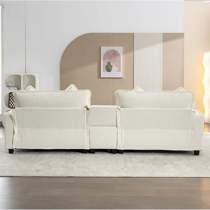 Canapé d'angle rembourré en chenille de 112,6 po avec 2 poufs amovibles