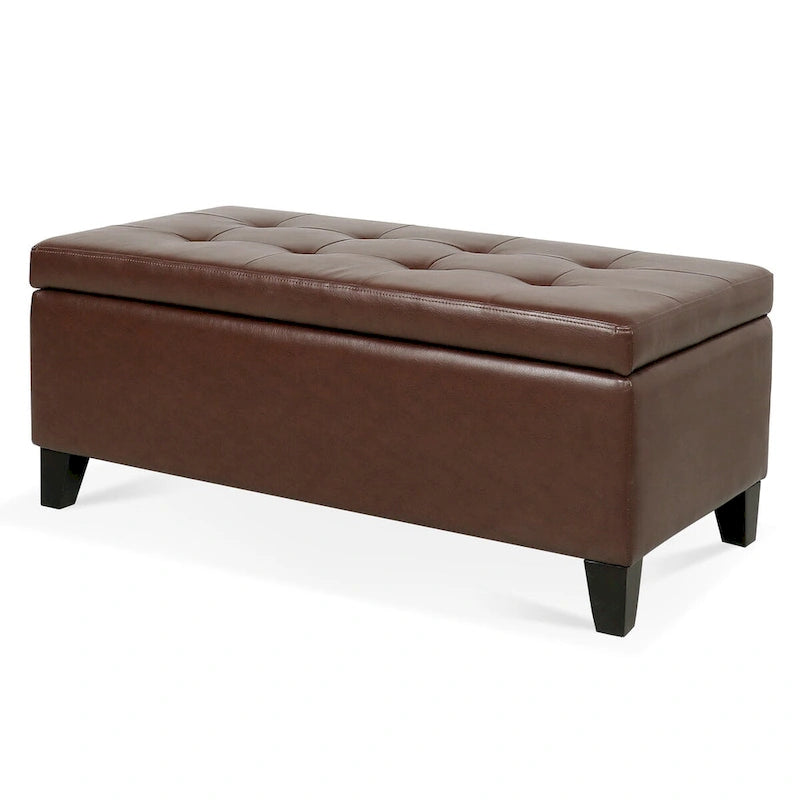 Pouffe de rangement avec pieds en bois, pouffe en similicuir avec rangement pour le salon, la chambre et le couloir