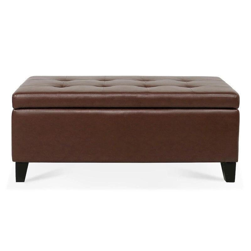 Pouffe de rangement avec pieds en bois, pouffe en similicuir avec rangement pour le salon, la chambre et le couloir