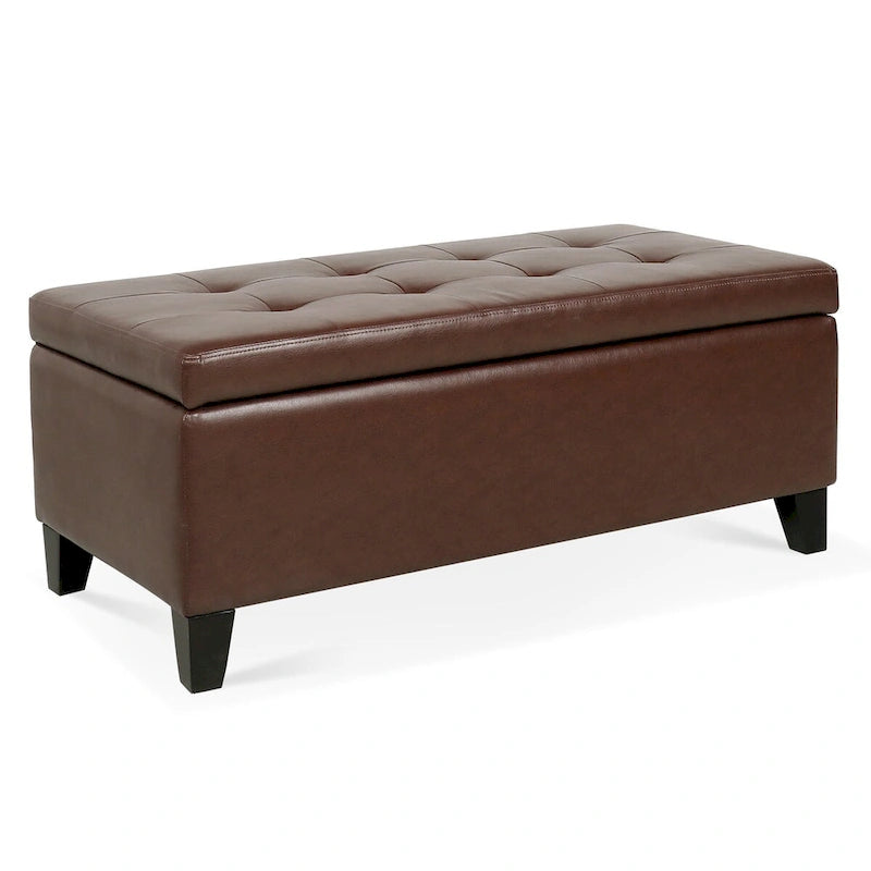 Pouffe de rangement avec pieds en bois, pouffe en similicuir avec rangement pour le salon, la chambre et le couloir