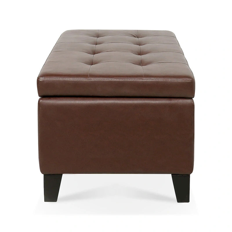 Pouffe de rangement avec pieds en bois, pouffe en similicuir avec rangement pour le salon, la chambre et le couloir