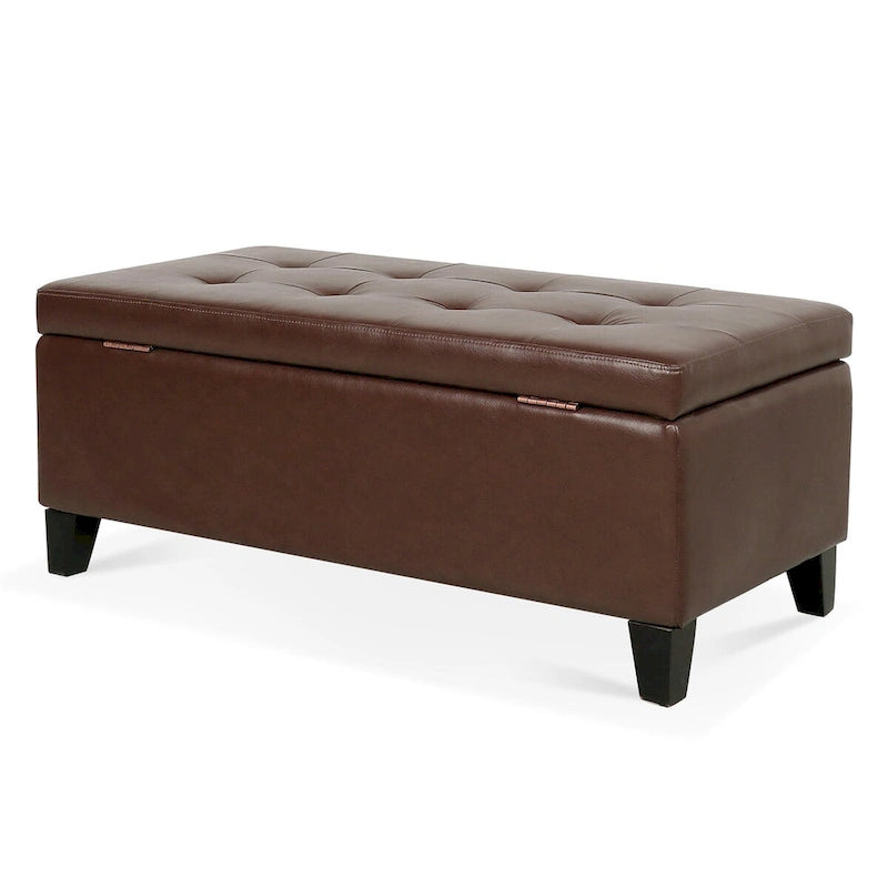 Pouffe de rangement avec pieds en bois, pouffe en similicuir avec rangement pour le salon, la chambre et le couloir