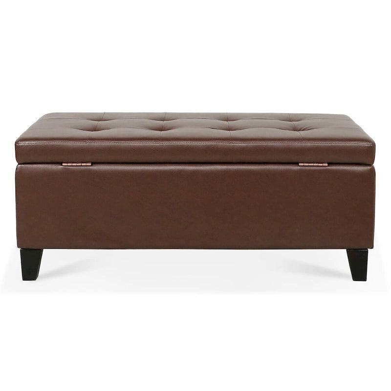 Pouffe de rangement avec pieds en bois, pouffe en similicuir avec rangement pour le salon, la chambre et le couloir
