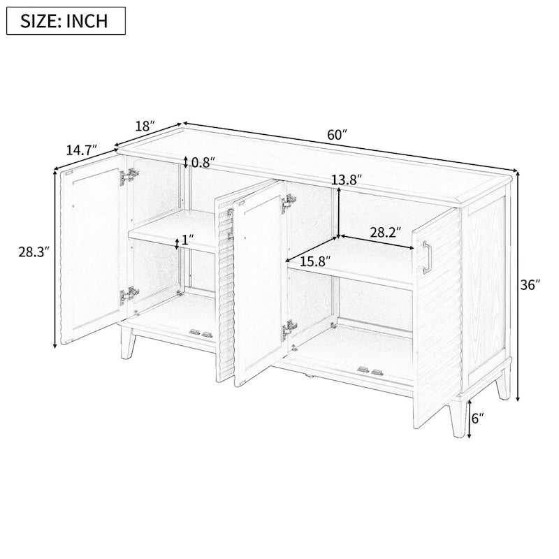 Buffet avec 4 portes grand rangement avec étagères réglables