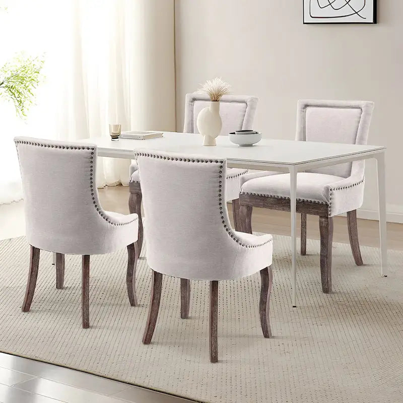 Lot de 4 chaises de salle à manger capitonnées, traditionnelles, avec oreilles, revêtement ultra doux