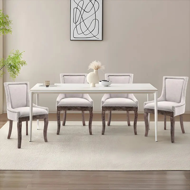Lot de 4 chaises de salle à manger capitonnées, traditionnelles, avec oreilles, revêtement ultra doux