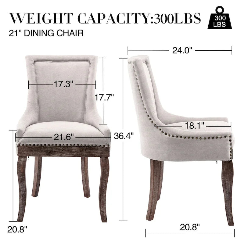 Lot de 4 chaises de salle à manger capitonnées, traditionnelles, avec oreilles, revêtement ultra doux