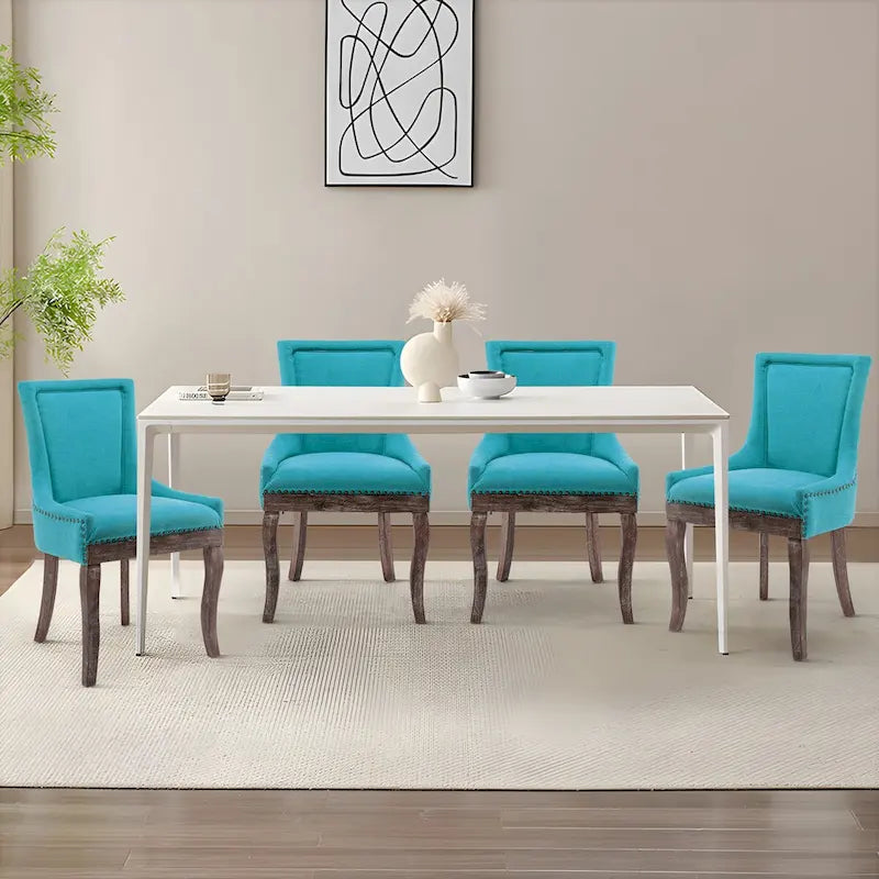 Lot de 4 chaises de salle à manger capitonnées, traditionnelles, avec oreilles, revêtement ultra doux