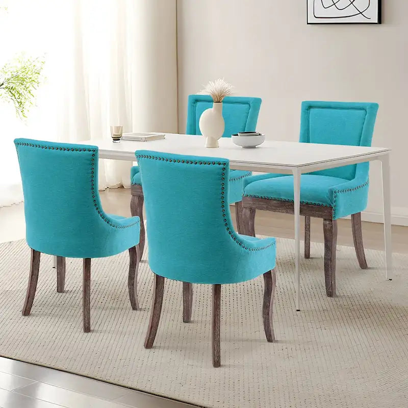 Lot de 4 chaises de salle à manger capitonnées, traditionnelles, avec oreilles, revêtement ultra doux