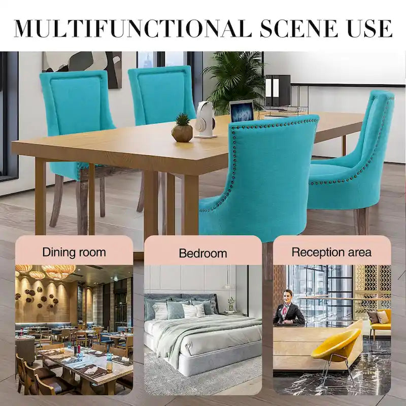 Lot de 4 chaises de salle à manger capitonnées, traditionnelles, avec oreilles, revêtement ultra doux