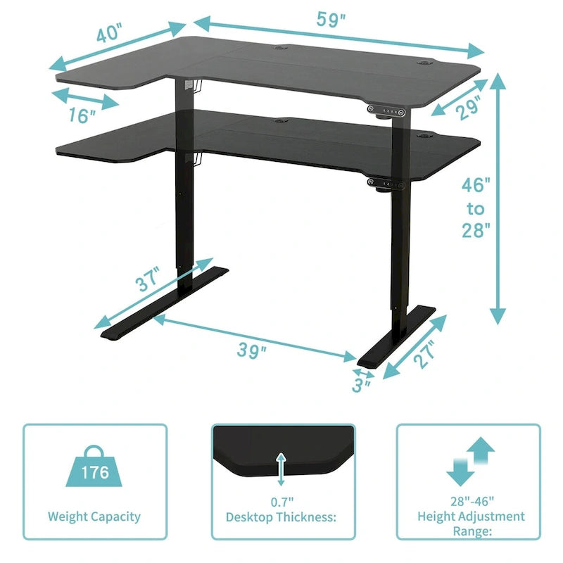 59 Bureau d'angle noir réglable en hauteur