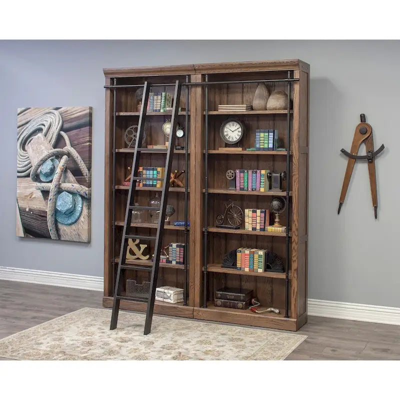 Bibliothèque murale de 2,4 m de haut avec échelle, organisateur de rangement, étagère de présentation pour bureau, marron - 203,2 cm L x 238,8 cm H x 38,1 cm P