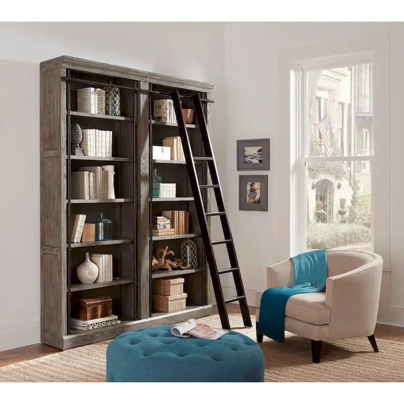 Bibliothèque murale de 2,4 m de haut avec échelle, organisateur de rangement, étagère de présentation pour bureau, marron - 203,2 cm L x 238,8 cm H x 38,1 cm P