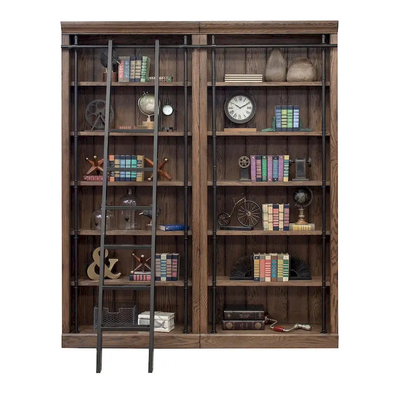 Bibliothèque murale de 2,4 m de haut avec échelle, organisateur de rangement, étagère de présentation pour bureau, marron - 203,2 cm L x 238,8 cm H x 38,1 cm P