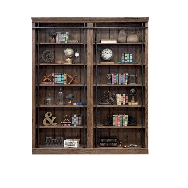 Bibliothèque murale de 2,4 m de haut avec échelle, organisateur de rangement, étagère de présentation pour bureau, marron - 203,2 cm L x 238,8 cm H x 38,1 cm P