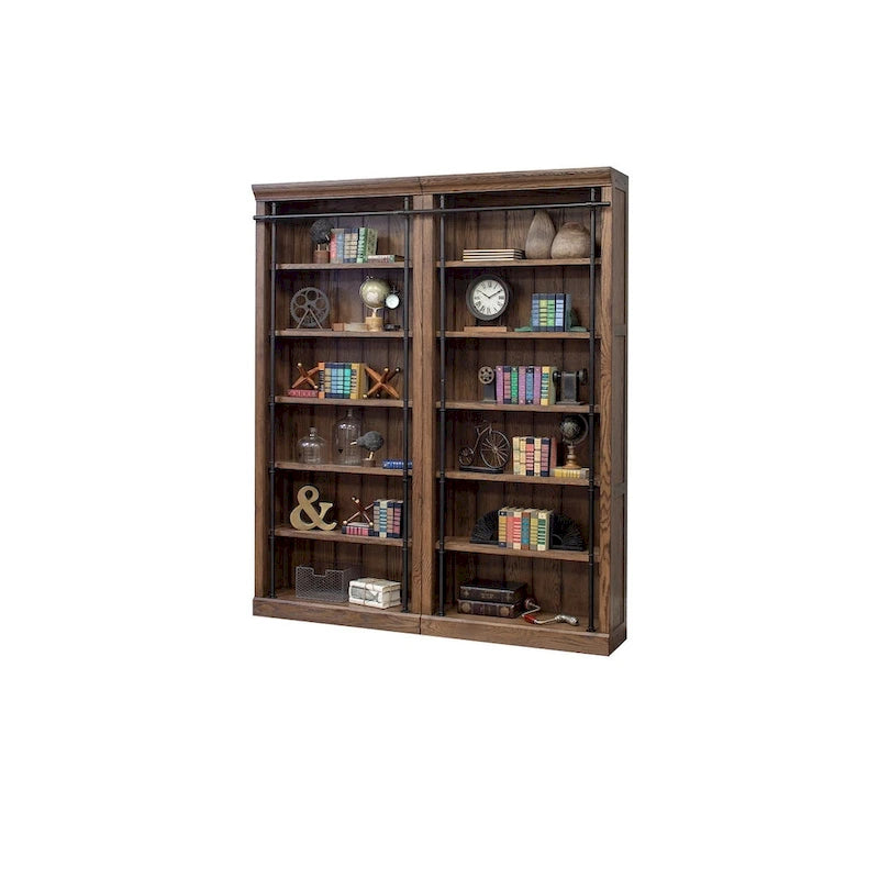 Bibliothèque murale de 2,4 m de haut avec échelle, organisateur de rangement, étagère de présentation pour bureau, marron - 203,2 cm L x 238,8 cm H x 38,1 cm P