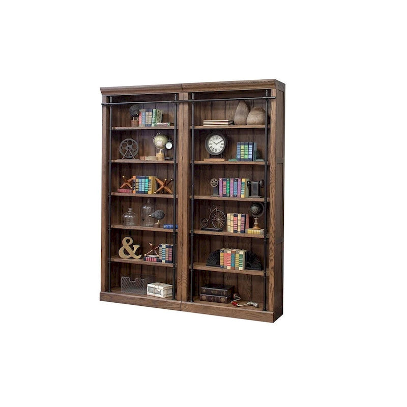 Bibliothèque murale de 2,4 m de haut avec échelle, organisateur de rangement, étagère de présentation pour bureau, marron - 203,2 cm L x 238,8 cm H x 38,1 cm P