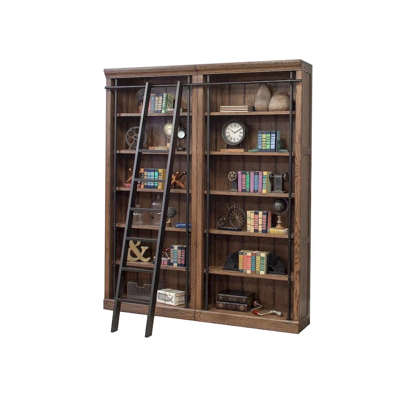 Bibliothèque murale de 2,4 m de haut avec échelle, organisateur de rangement, étagère de présentation pour bureau, marron - 203,2 cm L x 238,8 cm H x 38,1 cm P