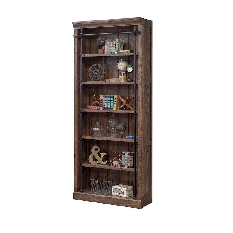 Bibliothèque murale de 2,4 m de haut avec échelle, organisateur de rangement, étagère de présentation pour bureau, marron - 203,2 cm L x 238,8 cm H x 38,1 cm P