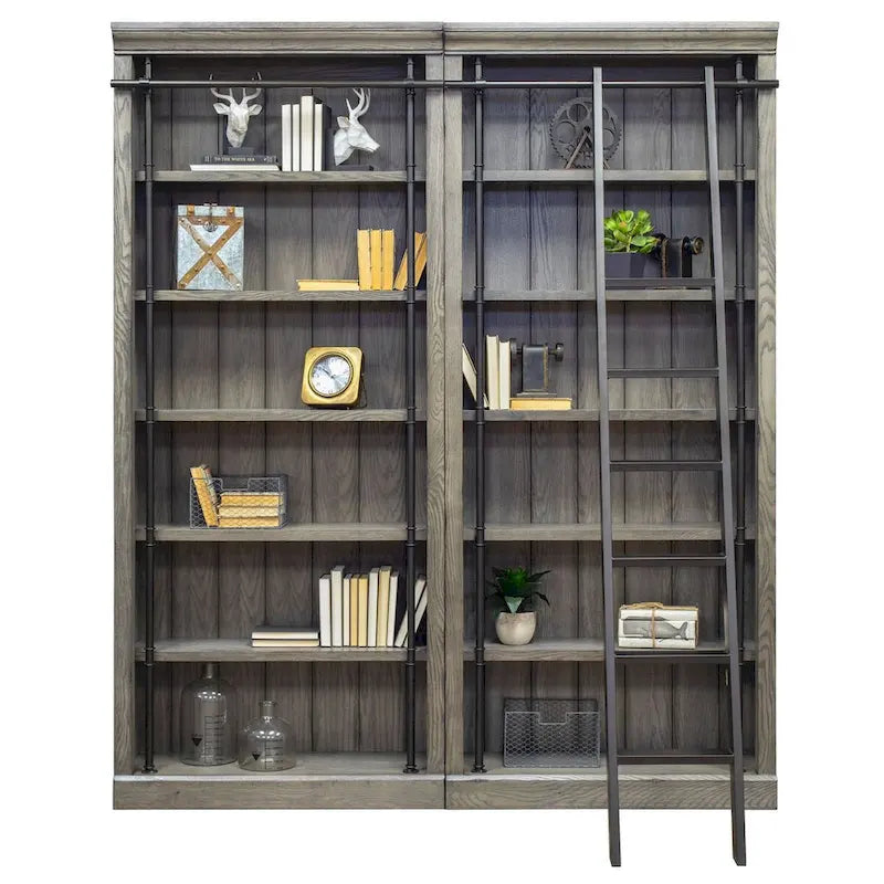 Bibliothèque murale de 2,4 m de haut avec échelle, organisateur de rangement, étagère de présentation pour bureau, marron - 203,2 cm L x 238,8 cm H x 38,1 cm P