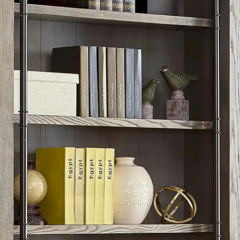 Bibliothèque murale de 2,4 m de haut avec échelle, organisateur de rangement, étagère de présentation pour bureau, marron - 203,2 cm L x 238,8 cm H x 38,1 cm P