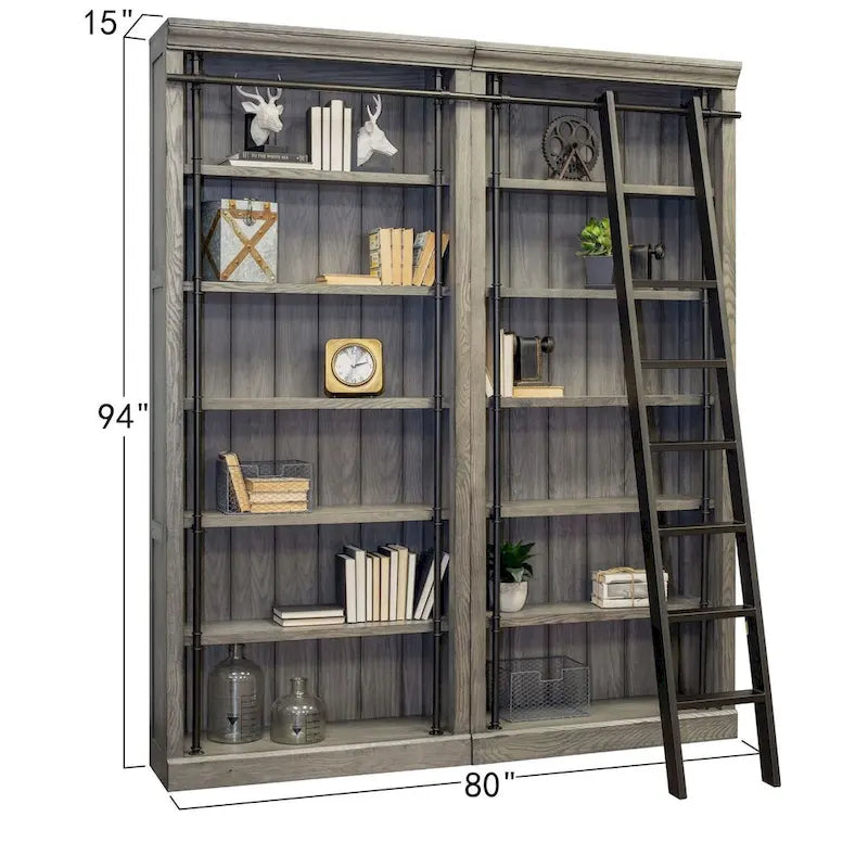 Bibliothèque murale de 2,4 m de haut avec échelle, organisateur de rangement, étagère de présentation pour bureau, marron - 203,2 cm L x 238,8 cm H x 38,1 cm P