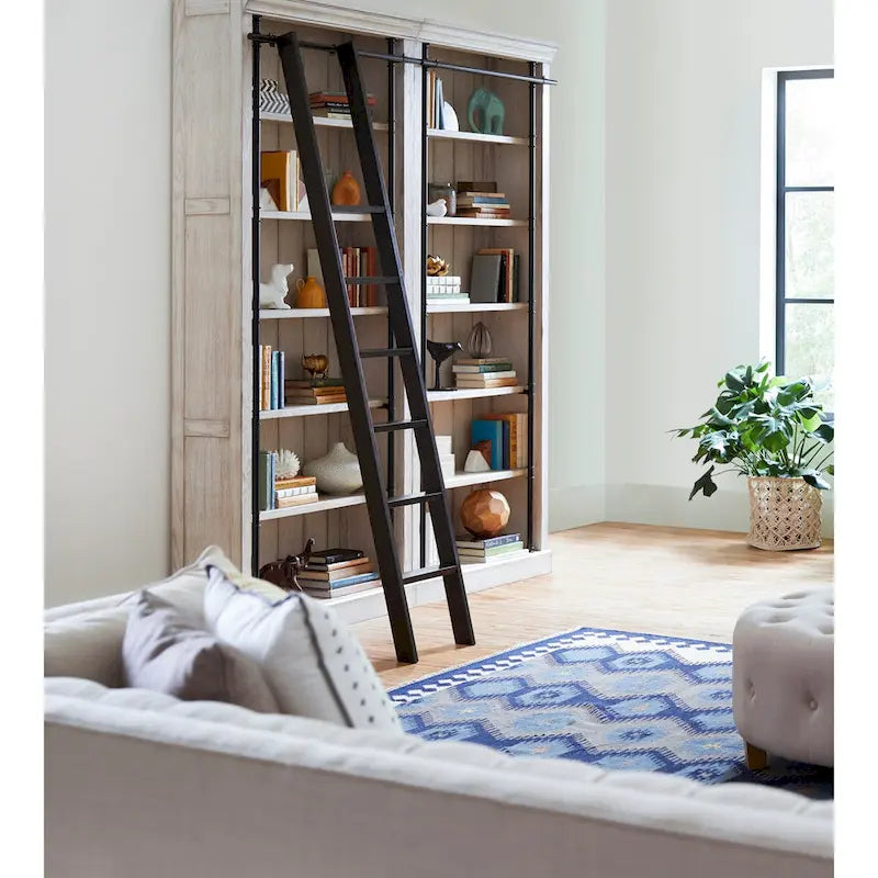 Bibliothèque murale de 2,4 m de haut avec échelle, organisateur de rangement, étagère de présentation pour bureau, marron - 203,2 cm L x 238,8 cm H x 38,1 cm P