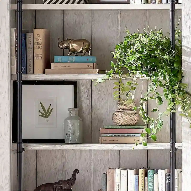 Bibliothèque murale de 2,4 m de haut avec échelle, organisateur de rangement, étagère de présentation pour bureau, marron - 203,2 cm L x 238,8 cm H x 38,1 cm P