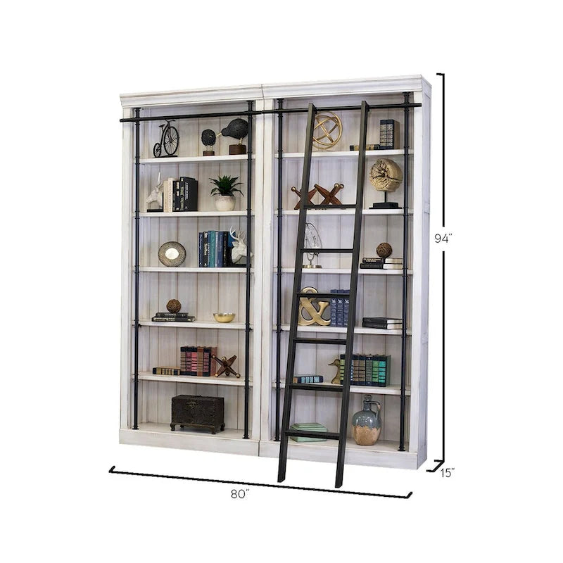 Bibliothèque murale de 2,4 m de haut avec échelle, organisateur de rangement, étagère de présentation pour bureau, marron - 203,2 cm L x 238,8 cm H x 38,1 cm P