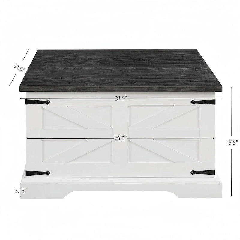 Table basse de ferme, Table basse carrée en bois avec compartiment de rangement