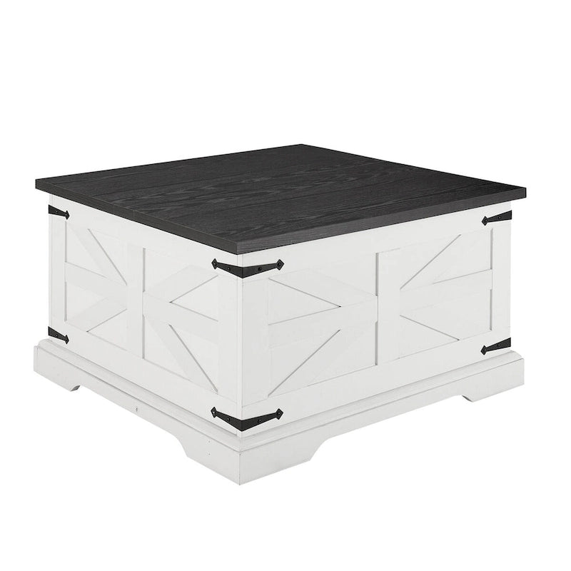 Table basse de ferme, Table basse carrée en bois avec compartiment de rangement